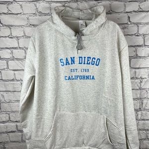 XL  Hoodie Unisex  Graphic Print Grey  Fits like L Soft  Comfy NWOT